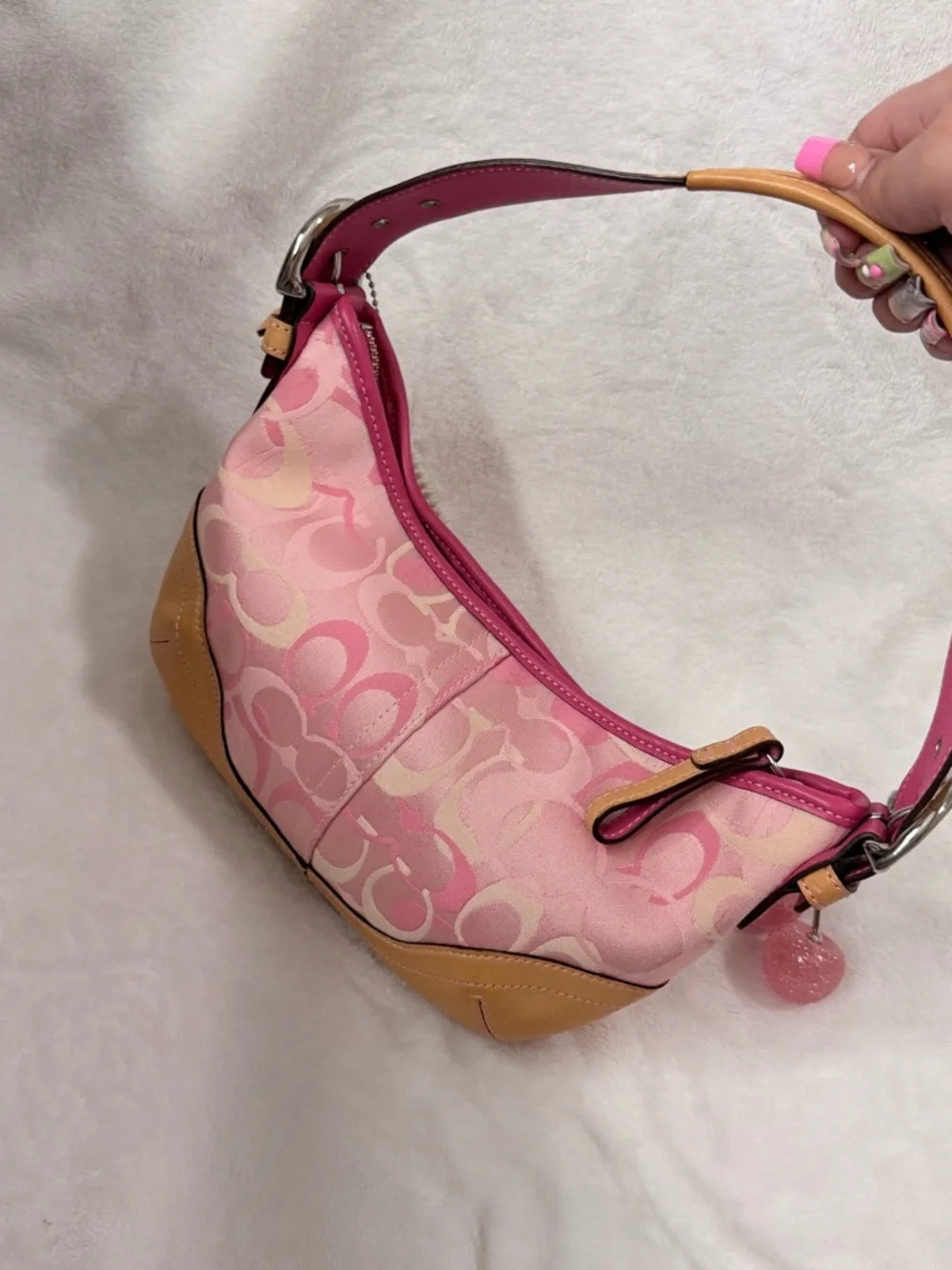 Pink Coach Rare Signature Print Shoulder Bag with Crystal Trim - Picture 3 of 8